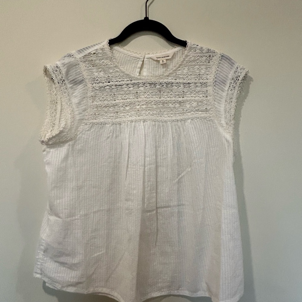 Lucky Brand White Lace Yoke Women's Top